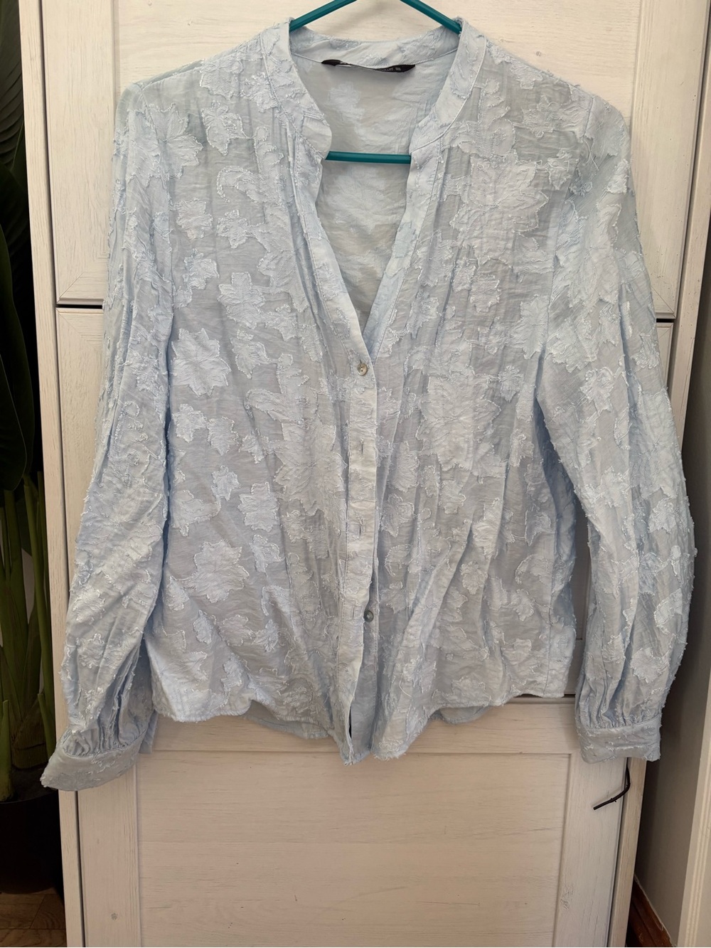 Zara Pale Blue Floral Jacquard Blouse